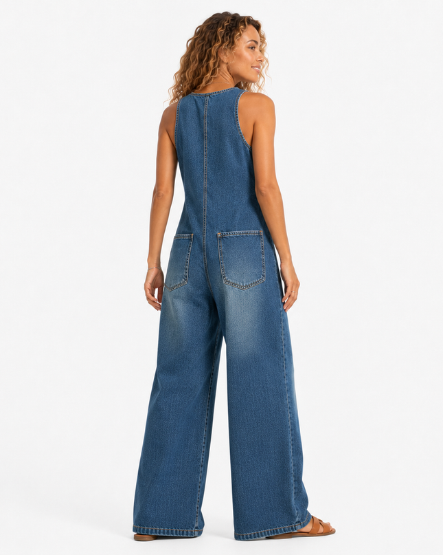 Women’s Button Front Denim Jumpsuit