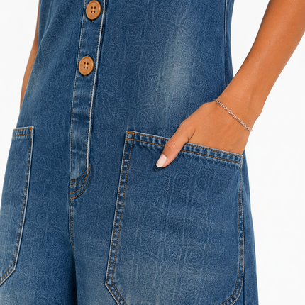 Women’s Button Front Denim Jumpsuit