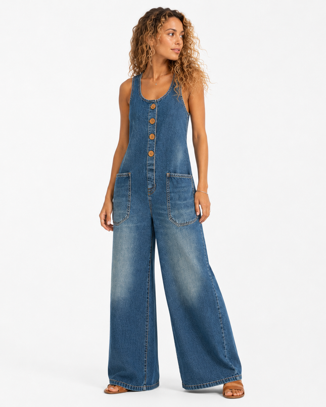 Women’s Button Front Denim Jumpsuit