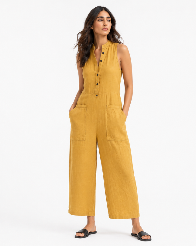 Women’s Sleeveless Button Front Jumpsuit